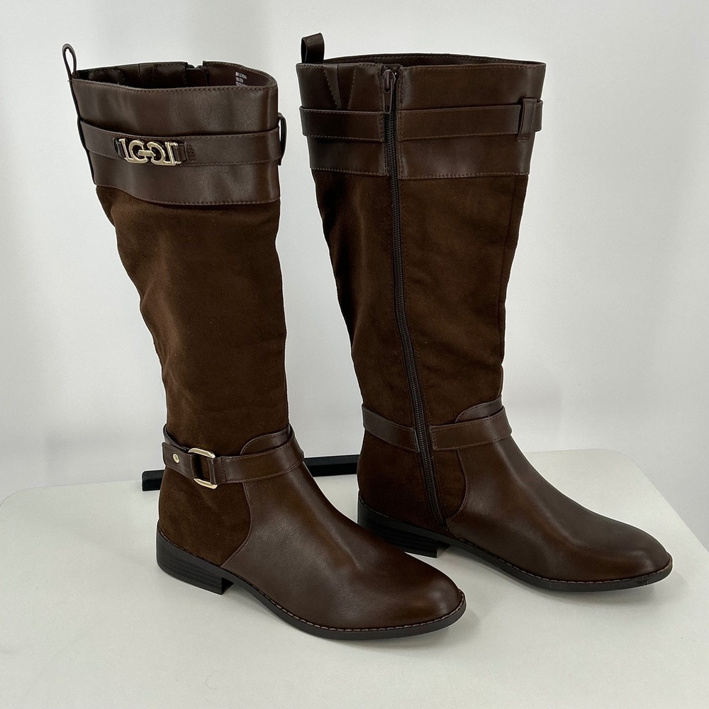 Liz Claiborne Roma Tall Riding Boots Chocolate Brown Mixed Media Memory Foam 8M - Picture 2 of 7